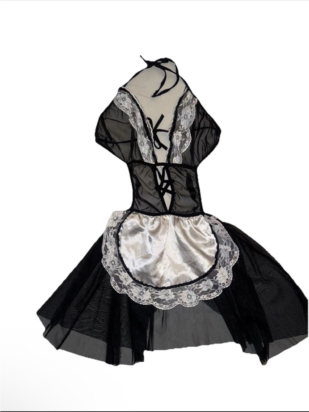 Leg Avenue Black and White Lace Maid Chemise - Picture 3 of 11